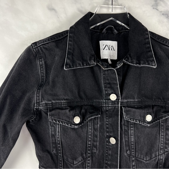 Zara Cut Out Full Length Wide Leg Collared Denim Jumpsuit Edgy Grunge Black M - Picture 4 of 7